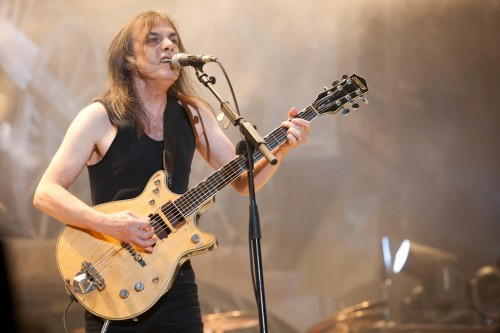 Malcolm Young of AC/DC performs at ANZ Stadium in Sydney, 18/2/10