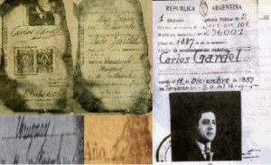 Pasaporte y libreta de enrolamiento de Gardel, en los que señala su lugar de nacimiento en Tacuarembó.