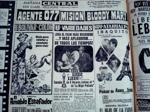 Cartelera de cine de diario El Comercio, en 1968. Imagen tomada de elimperdible.ec